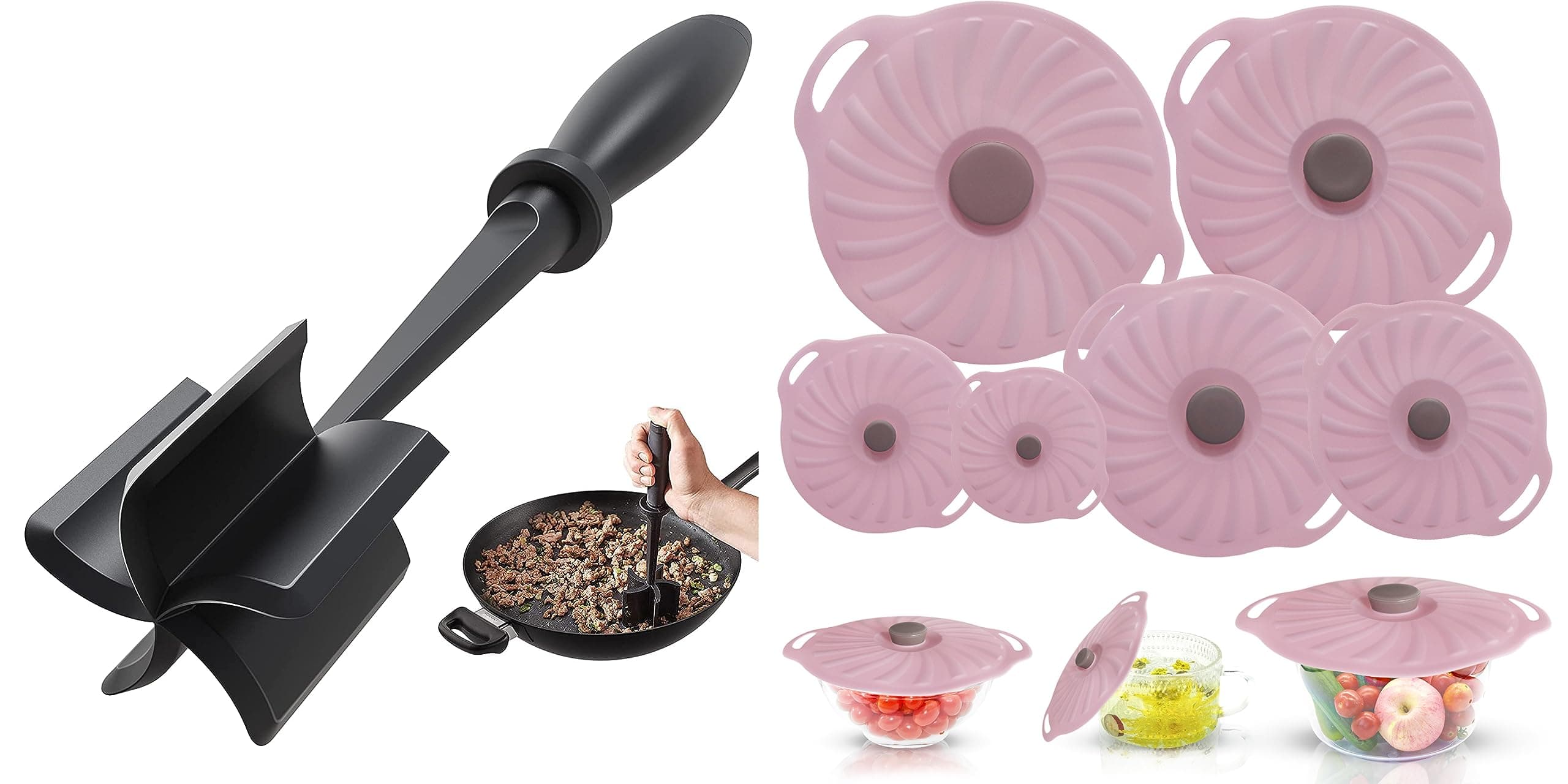 Meat Chopper and 6 Pack Pink Silicone Lids