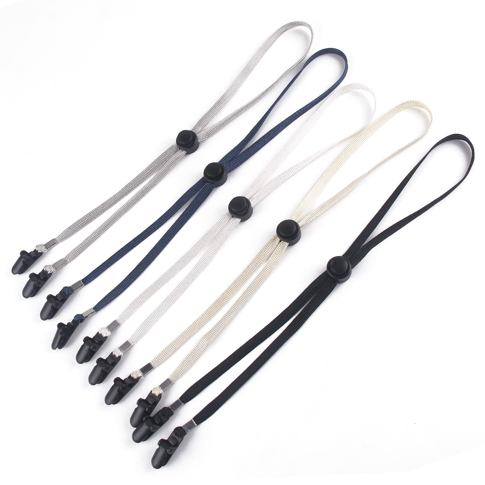 Anranmm5-Piece Adjustable Hat Strap Clips - Windproof Cap Anti-Loss Chin Cord for Travel, Golfing, Fishing - Light Gray