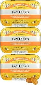 GRETHER'S Sugarfree Ginger Lemon Pastilles – Premium Swiss Throat Lozenges for Dry Mouth & Throat Comfort – Citrus-Fresh Flavor – Gluten & Lactose Free – Gift for Singers – 3.75 oz, 3 Pack