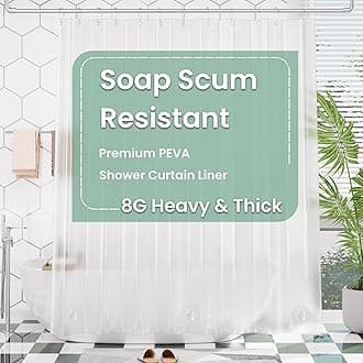 AmazerBath Plastic Shower Curtain, 72 x 96 Inches Frosted EVA 8G Thick Bathroom Plastic Shower Curtains with Heavy Duty Clear Stones and Grommet Holes