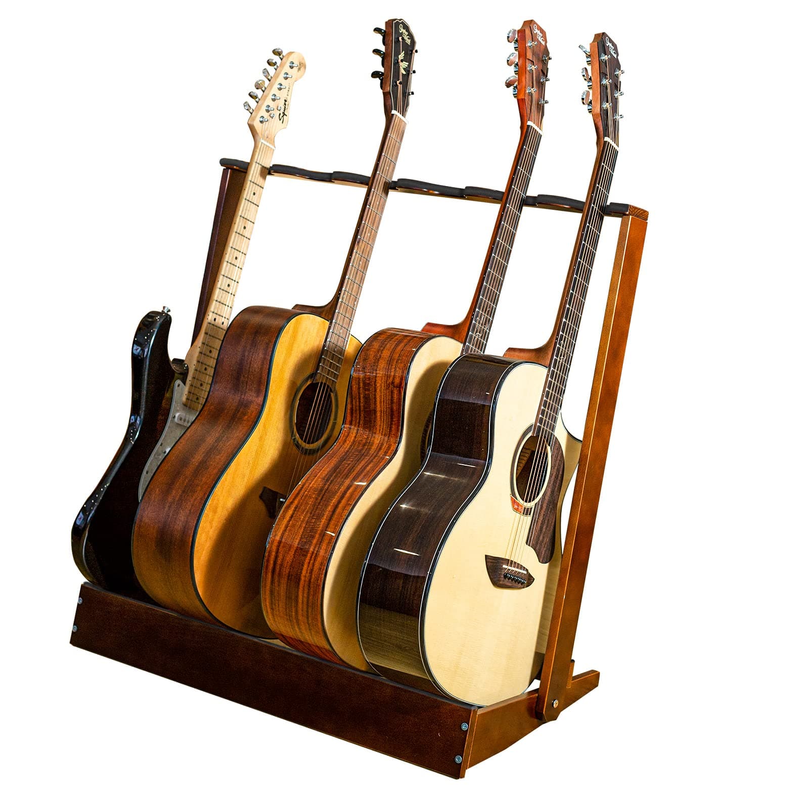 6 Guitar Stand for Multiple Guitars, Hard Beech Wood Folding Guitar Rack with Padding, Floor Display Holder for Acoustic Electric Bass Guitars