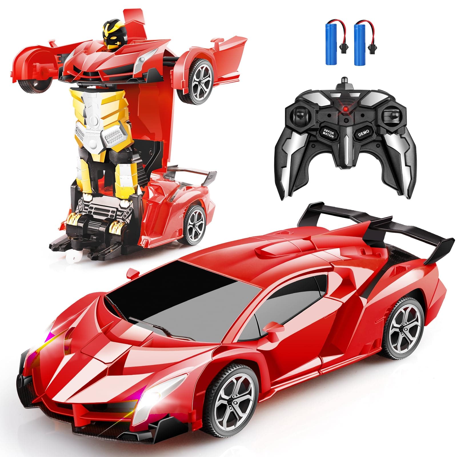 Blackma Remote Control Car - Transform, One-Button Deformation & 360°Rotating Drifting, Transform Robot RC Car with LED Light, Toy Gifts for 4 5 6 7 8 9 10 11 12 Years Old Boy (Red)