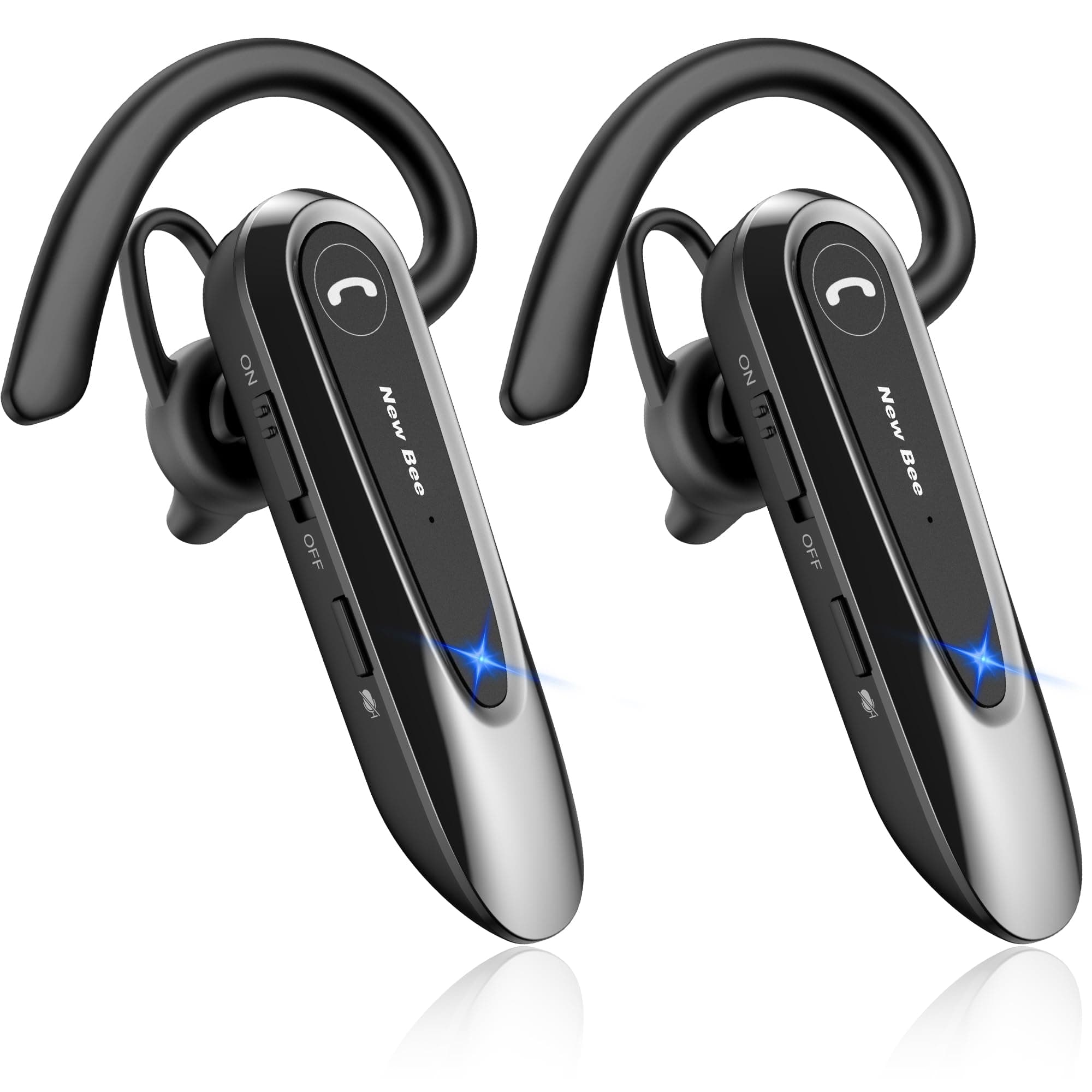 New Bee Bluetooth Earpiece Handsfree Bluetooth Headset for Driving, CVC8.0 Bluetooth Headsets Earpiece with 25Hrs Talk Time, Dual Mic Mute Two Device Connection for iPhone Android and Laptop [2 Pack]