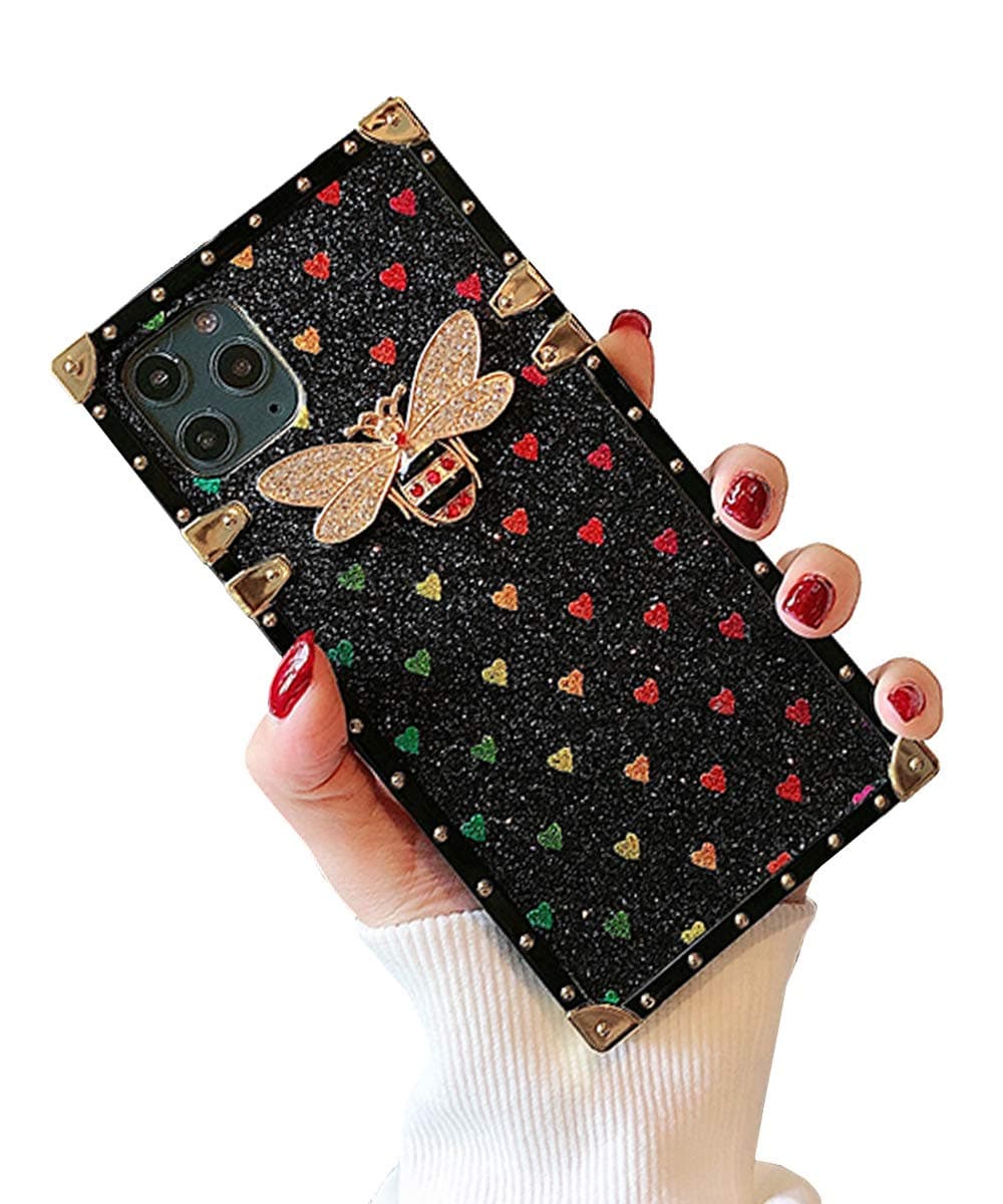 Muntonski i Phone 11 Pro Case Compatible with Apple iPhone 11Pro Cover Square Girly iPhone11pro apple11pro Bling Glitter Luxury Protetive Bumper Skin 5.8 Inch (Black)