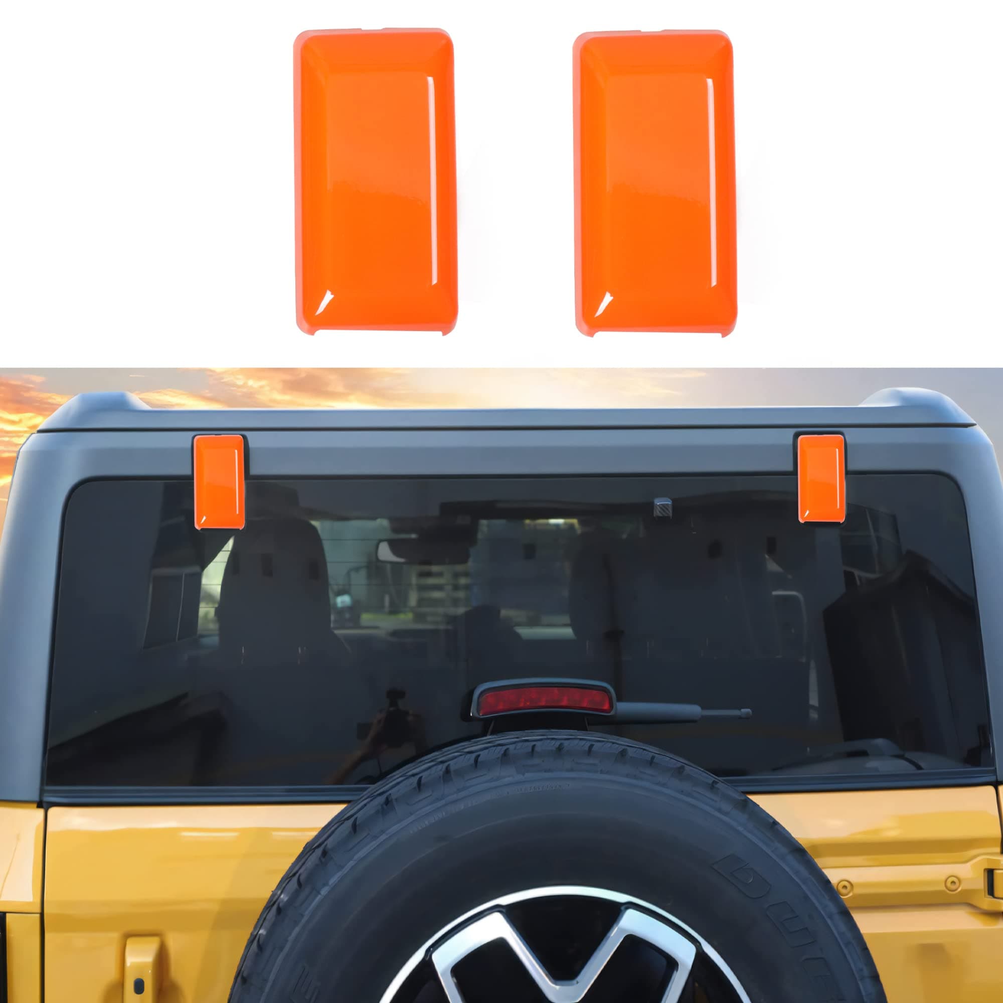 Rear Window Tailgate Right Left Hinge Cover Liftgate Glass Hinge Decals Trim for 2021 2022 2023 2024 2025 New Ford Bronco 2/4 Door Exterior Decorations Accessories 1 Pair Orange