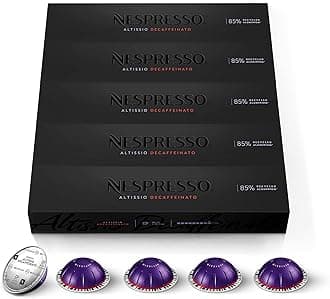 Nespresso Capsules VertuoLine, Altissio Decaffeinato, Dark Roast Espresso, 50 Count Espresso Coffee Pods, Brews 1.35 Ounce (VERTUO ONLY)