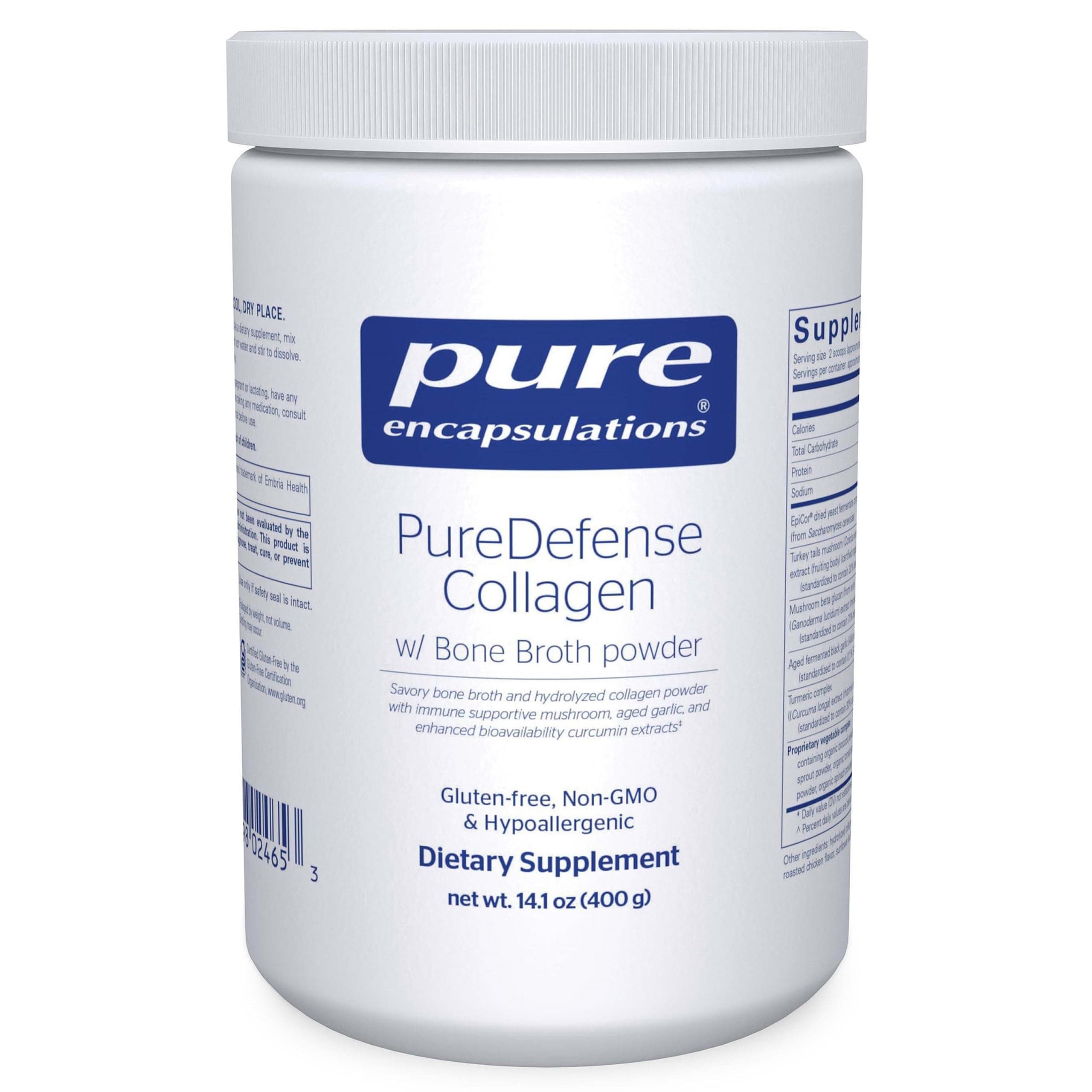 PureDefense Collagen w/Bone Broth | Savory Bone Broth and Hydrolyzed Collagen Powder with Mushroom, Aged Garlic, and Enhanced Bioavailability Curcumin Extracts | 14.1 Ounces