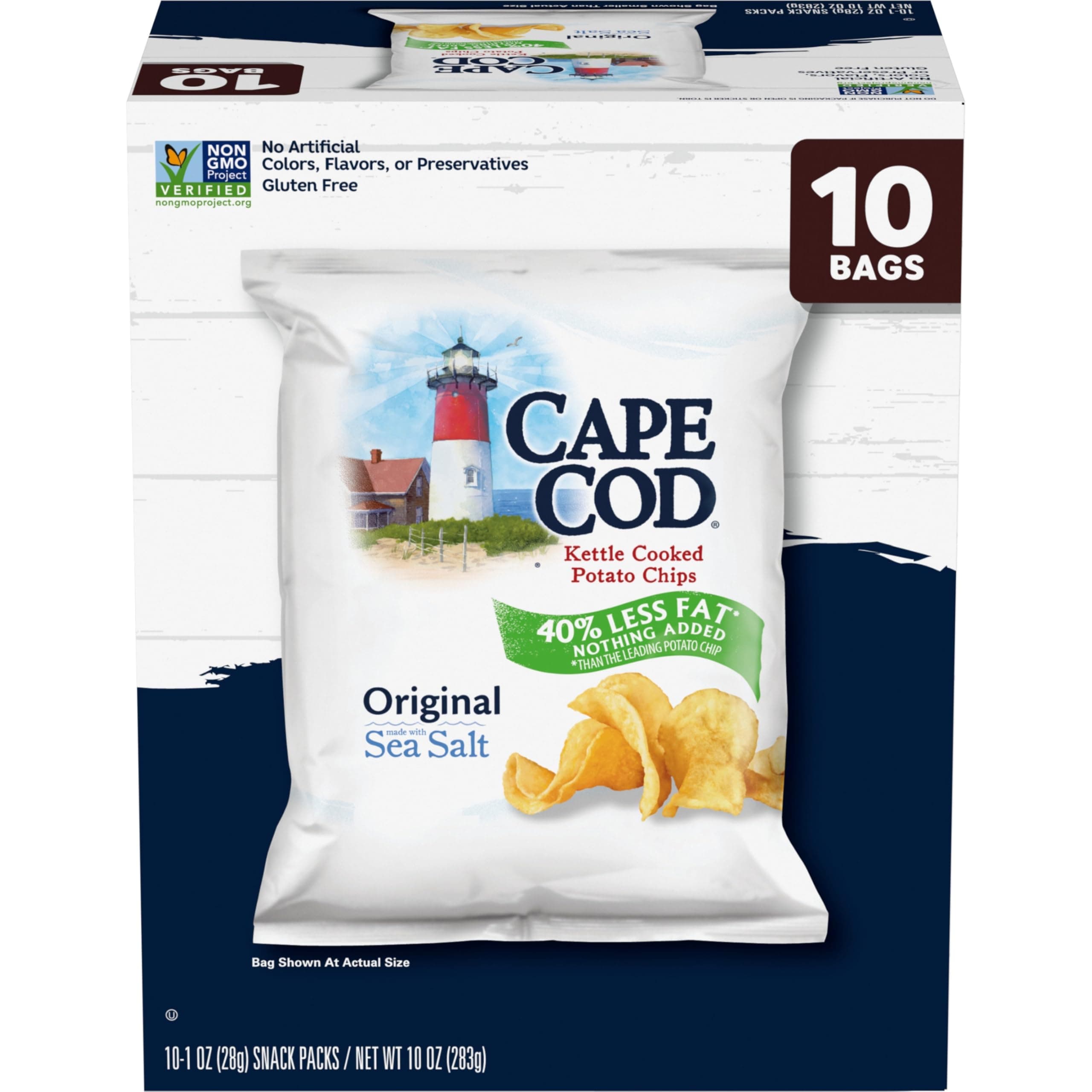 Potato Chips, Less Fat Original Kettle Chips, 1 Oz Snack Bags, 10 Ct