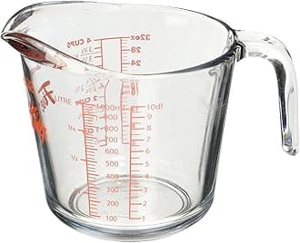 Anchor Hocking Fire-King Measuring Cup, Glass, 32 Oz, 1 Litre with Red Description
