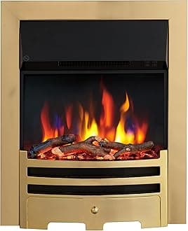 Verona 16’’ Fireplace Insert, 2000W Heater, Brass Trim with Spacer, Bauhaus Fret, 9 Colour Flame Effect, Remote Control