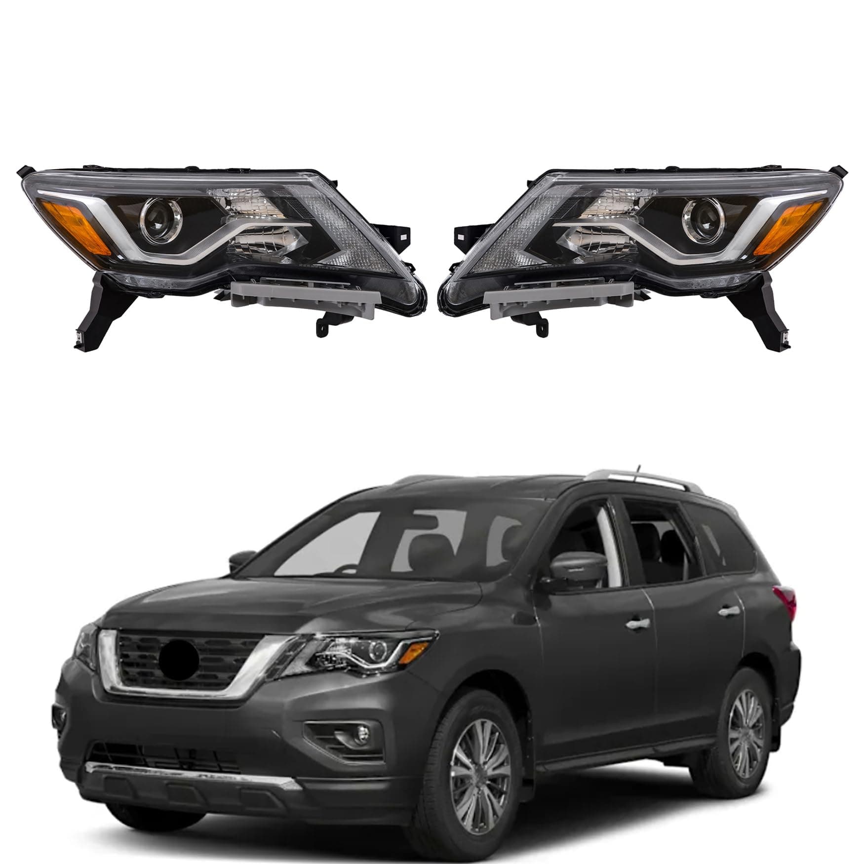 WFLNHB Driver and Passenger Side Headlight Assembly Replacement for Pathfinder Platinum S SL SV 2017-2020 Headlights Halogen w/DRL Projector