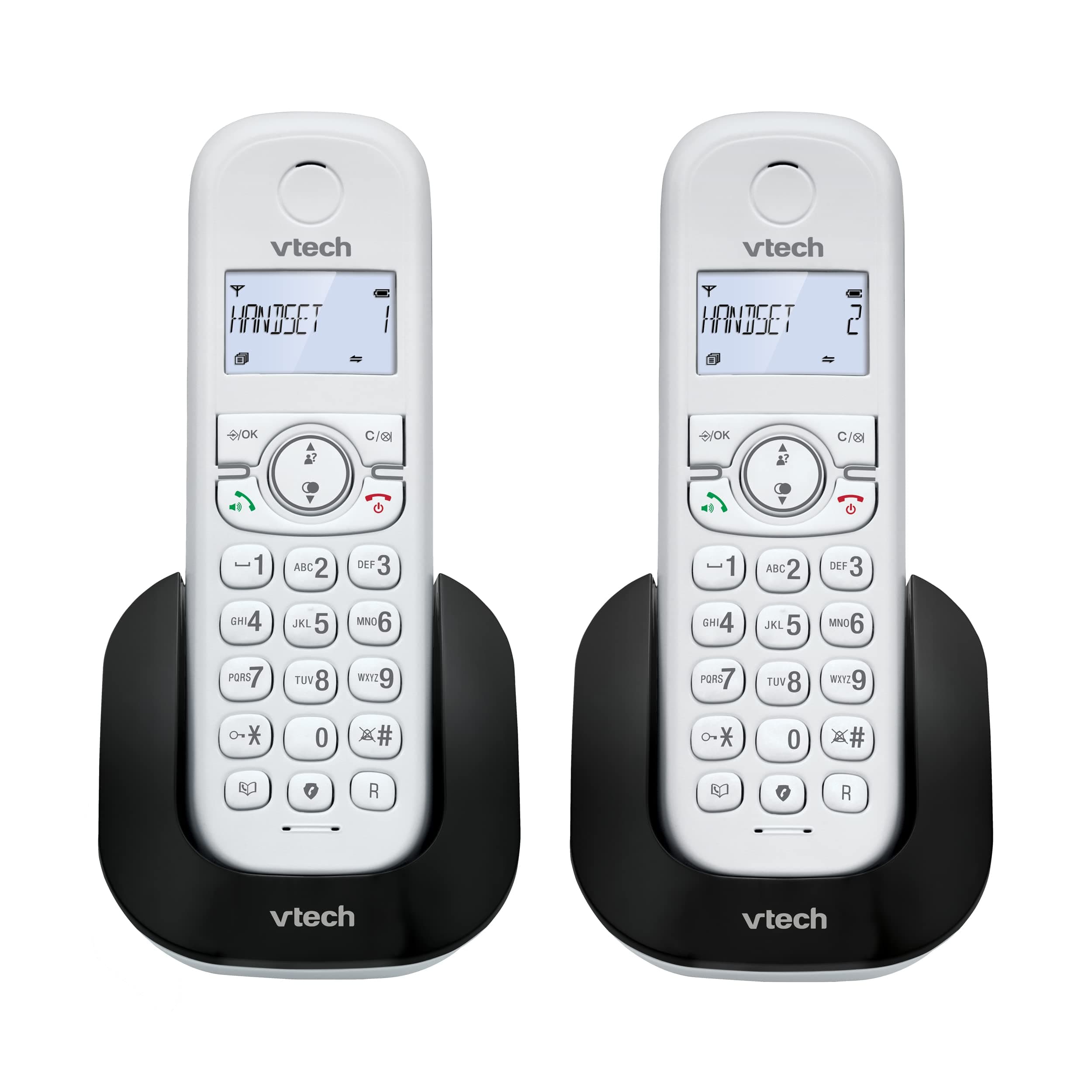 CS1501 2-Handset Dual-Charging DECT Cordless Phone with Call Block, Caller ID/Call Waiting, Handsfree Speakerphone, Backlit Display and Keypad