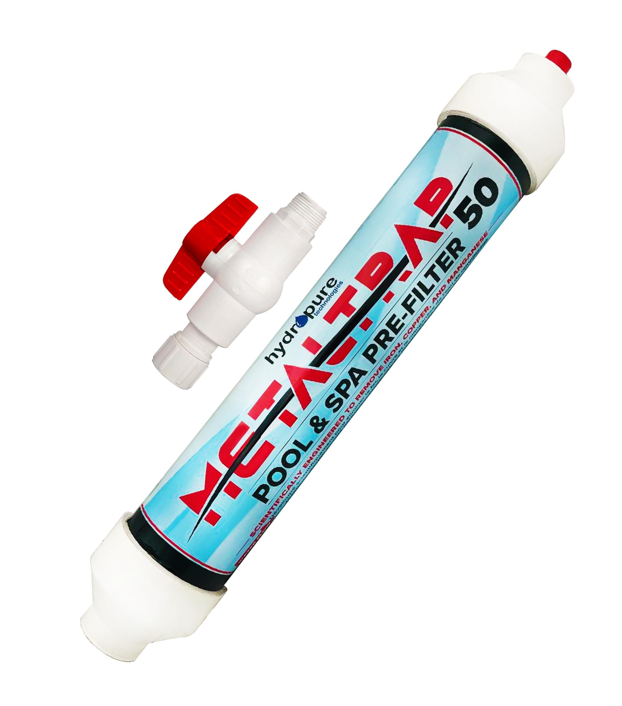 Hydropure Technologies 50,000 Gallon Pool and Spa Pre Filter, High Performance, City and Well Water, Removes Iron, Copper, and Other Metals, Includes Valve Connector, Made in USA