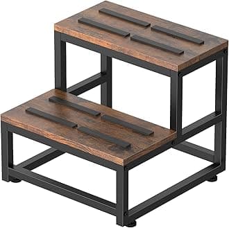 LIANTRAL 2 Step Wooden Step Stools for Adults Kids, Heavy Duty Stepping Stools Step Stools for High Beds, Non-Slip Bedside Foot Stool with 500 Lbs Capacity, Kitchen, Bed, RV Step, Rustic Brown