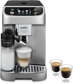 Magnifica Plus Fully Automatic Espresso Machine - Brew 18+ One Touch Coffee Recipes for up to 4 User Profiles, Automatic Milk Steam Wand & Built-in Grinder, Touchscreen Display