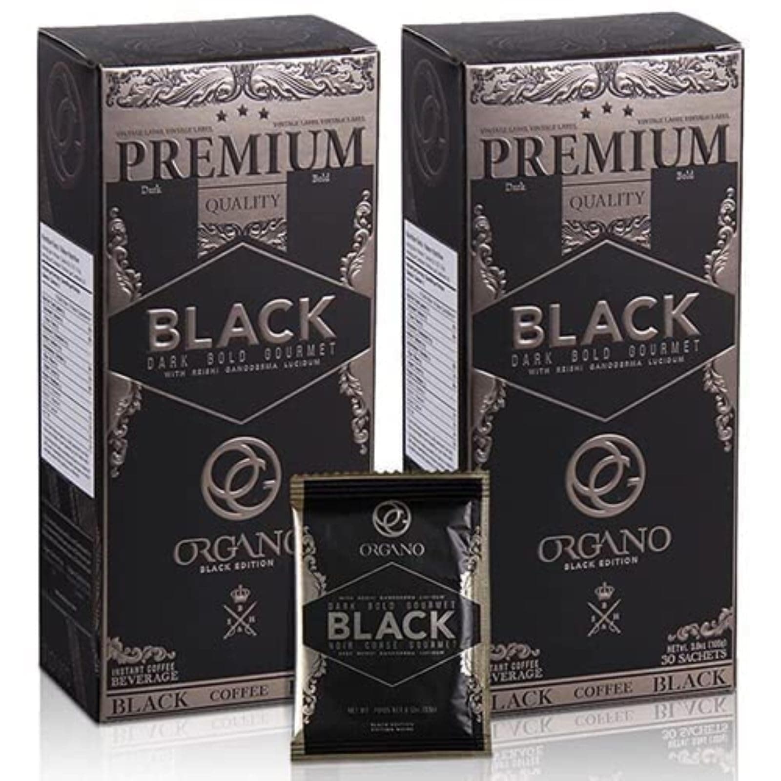 ORGANO 2 Boxes Gourmet Black Coffee, 100% Certified Ganoderma Lucidum (60 Sachets)
