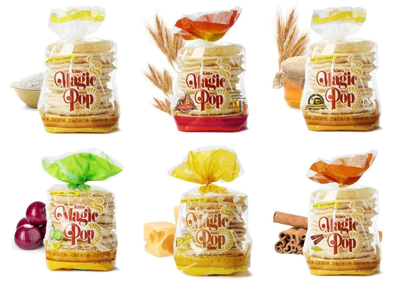 Kim's Magic Pop Freshly Popped Rice Cake Combo A 12 Bags | 15 Cakes per Bag | Vegan | Low Carb, Sugar Free, Fat Free, Natural, Multigrain Korean Snack | Easy Bread, Chip, Cracker Replacement