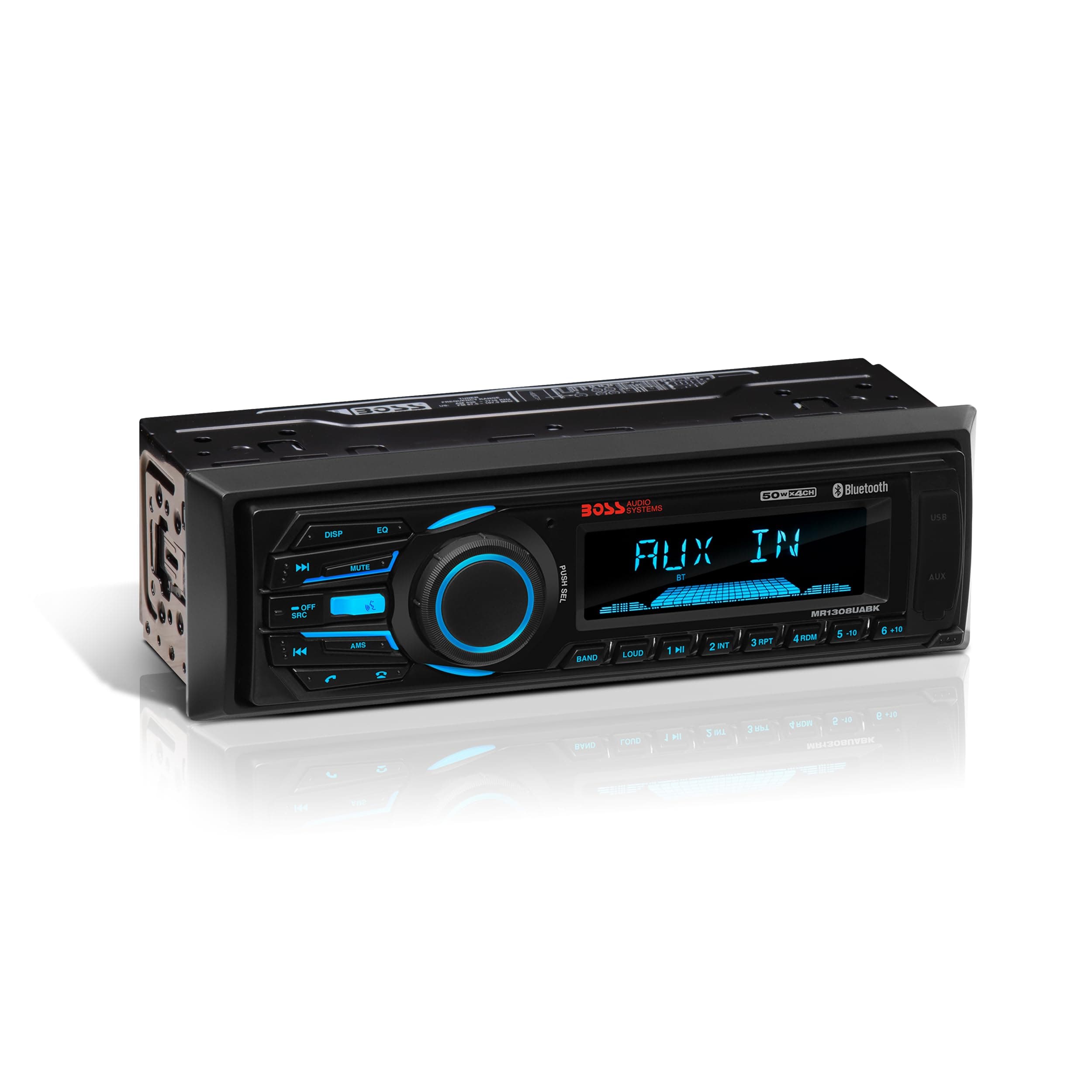 BOSS Audio Systems MR1308UABK Marine Stereo System – Single Din, Bluetooth Audio and Calling Head Unit, Aux-in, USB, SD, Weatherproof, AM/FM Radio Receiver, No CD Player, Hook Up To Amplifier