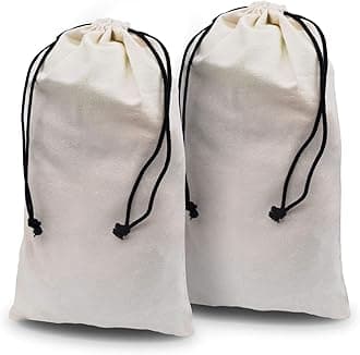 2 Pack Beige Duster Flannel Double Shoe Pouch with Drawstring Closure