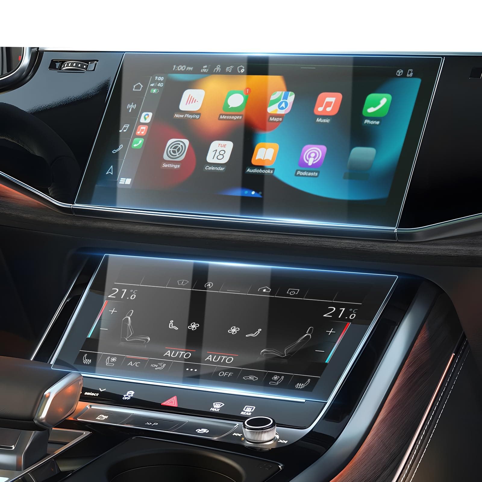 Karltys 2 Pack Screen Protector for 2020-2024 Audi Q7 Q8 10.1-Inch Upper + 8.6-Inch Lower Screen, 9H Tempered Glass, Car Radio Display Screen Protector, Anti Scratch Fingerprint Free Accessories