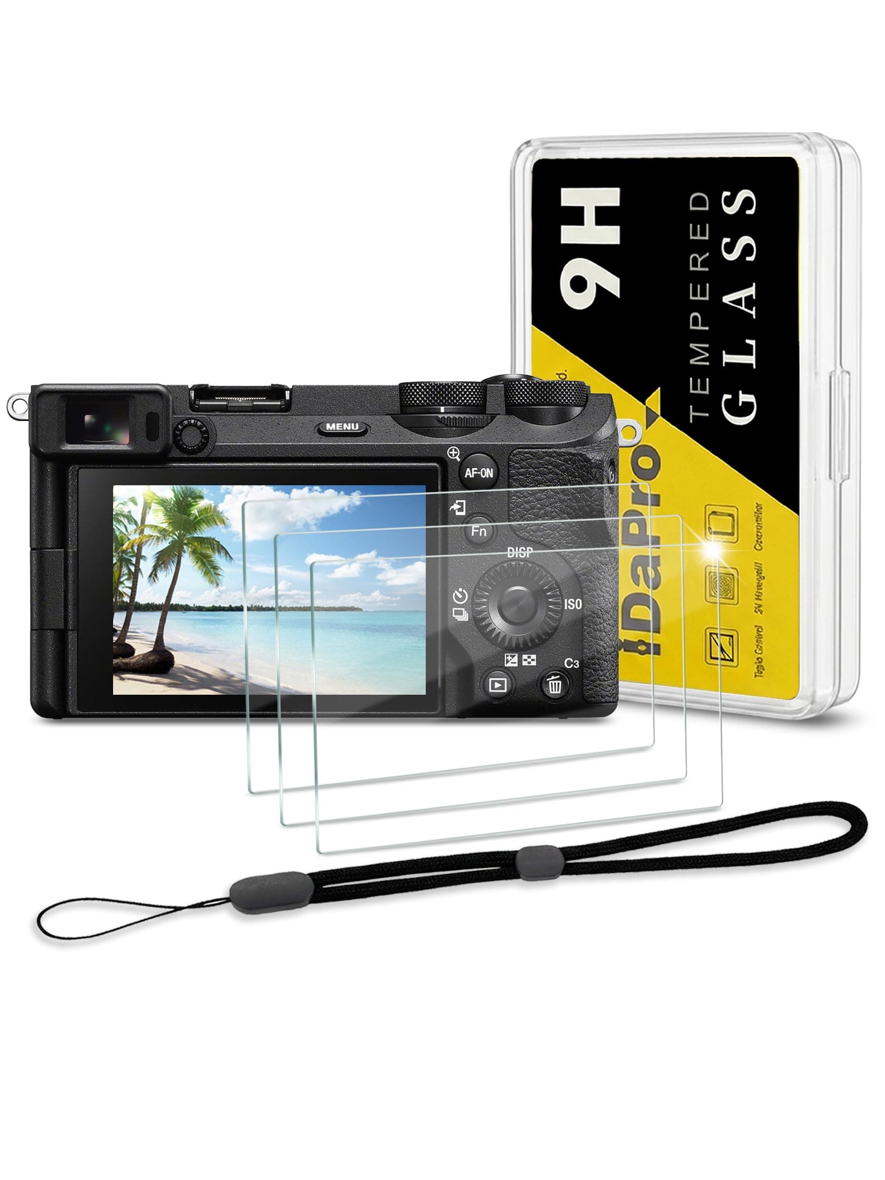 Screen Protector for Sony Alpha A6700 A7C II 7C II A7CII / 6700 ZV-E1 ZVE1 Tempered Glass [3Pcs]+Hand Lanyard[1Pcs],9H,Anti-Scrach,Anti-Bubble,Easy Installation