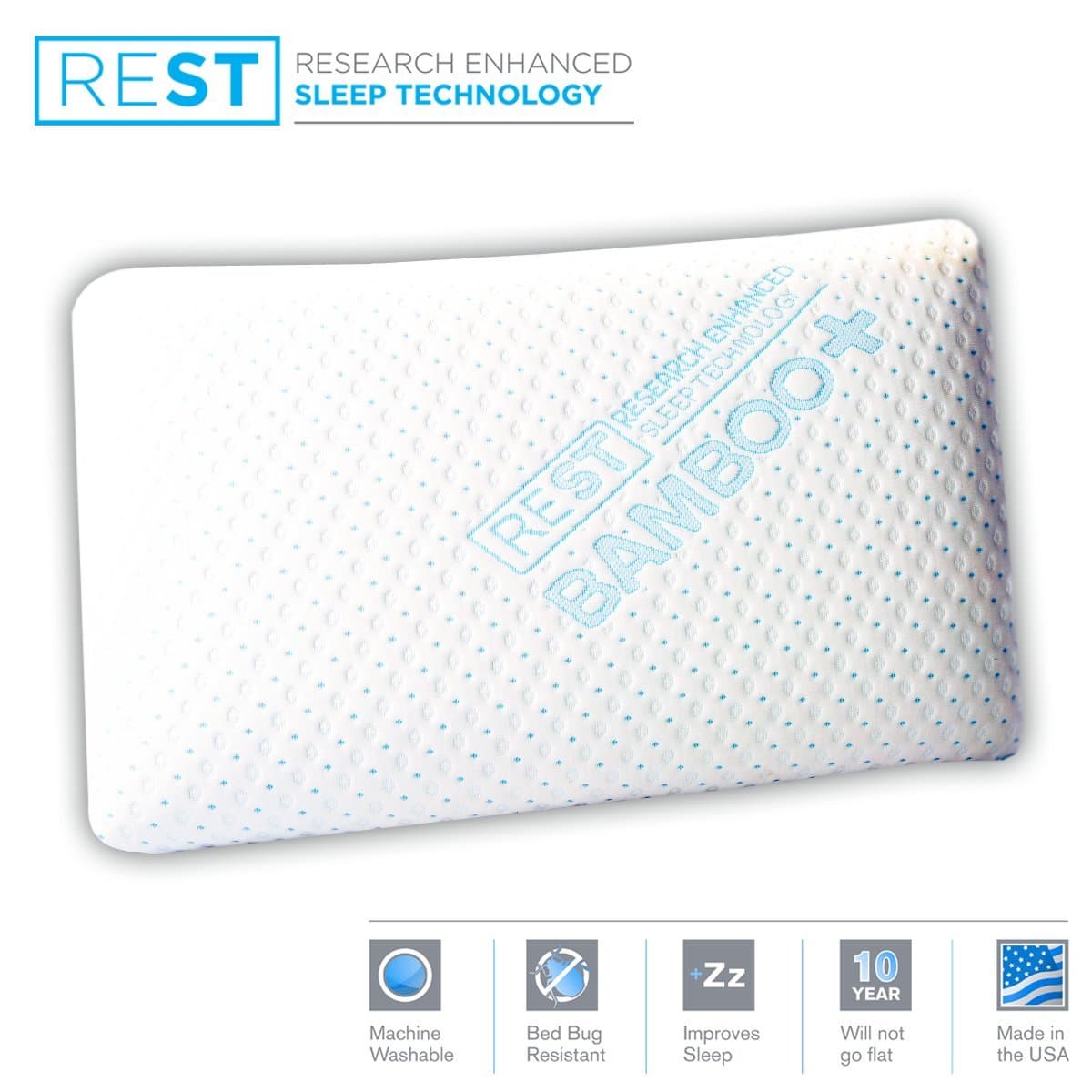 Blended Memory Foam Pillow With Super Soft Rayon Cover Derived From Bamboo, By REST. Queen Pillow. Cut Size 20 x 30.