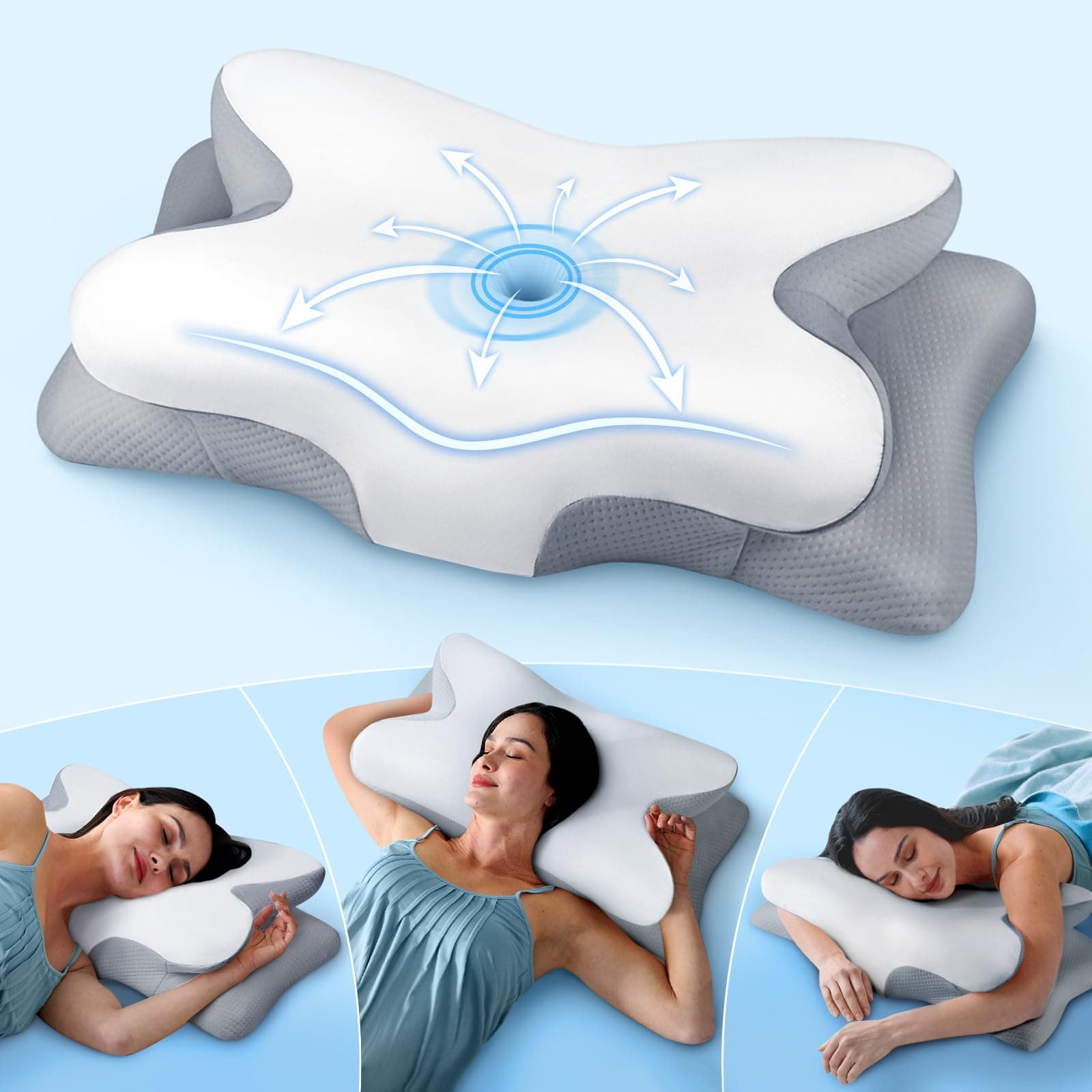 Cozyplayer Adjustable Cervical Pillow Cozy Sleeping, Ergonomic Contour Memory Foam Pillows