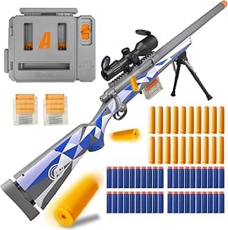 M24 Foam Blaster, Shell Ejecting, Safety Switch, Adjustable Stock 41.8 Inch, Fast Dart Loader, Scope, 40 Darts, 20 Casings, 2 Mags, Tactical Gear for Teens 14+ Adults(Blue)