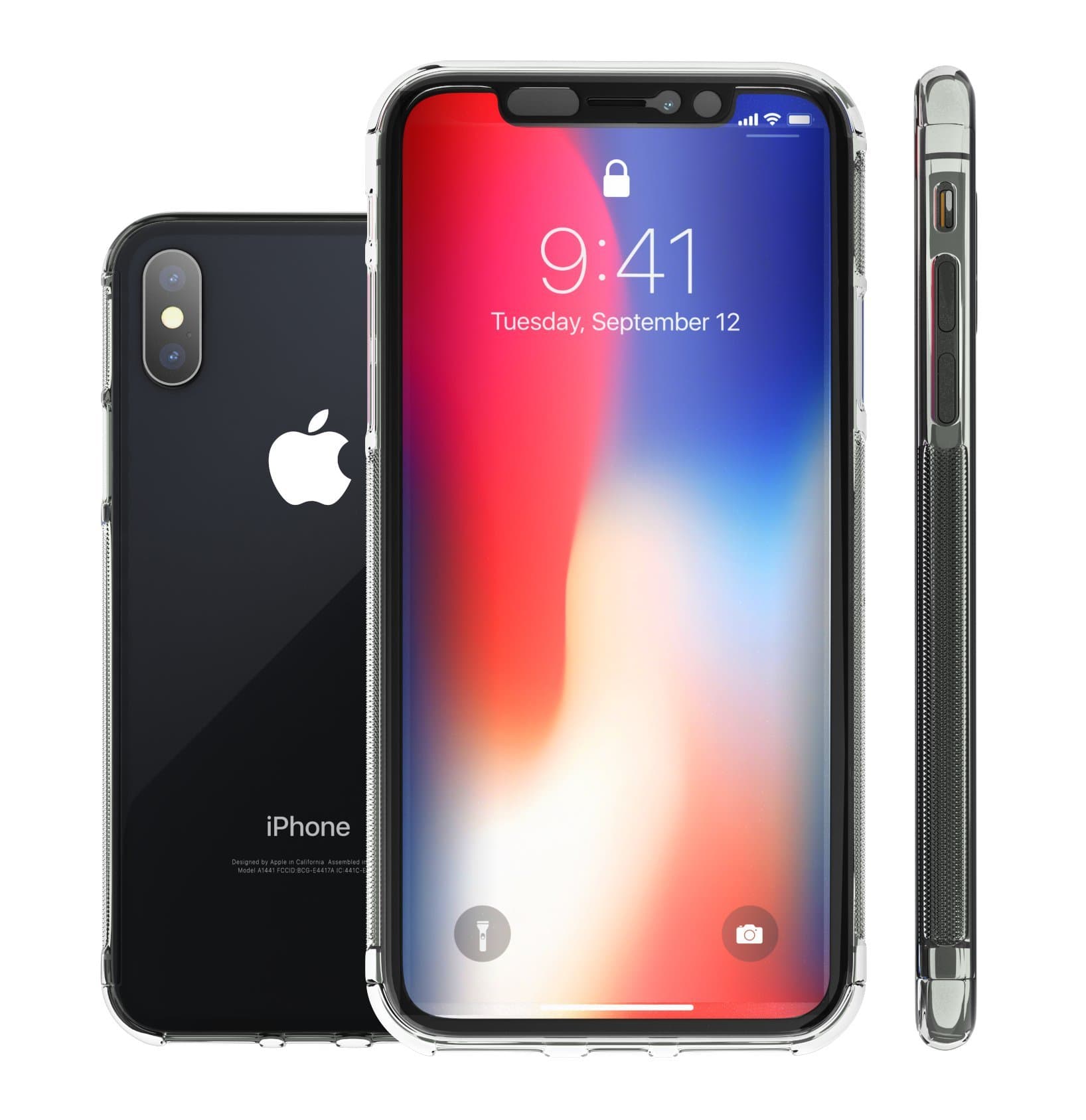 Ultra Thin Transparent Case with tempered glass screen protector and Phone Replacement Promise for iPhone X - Clear