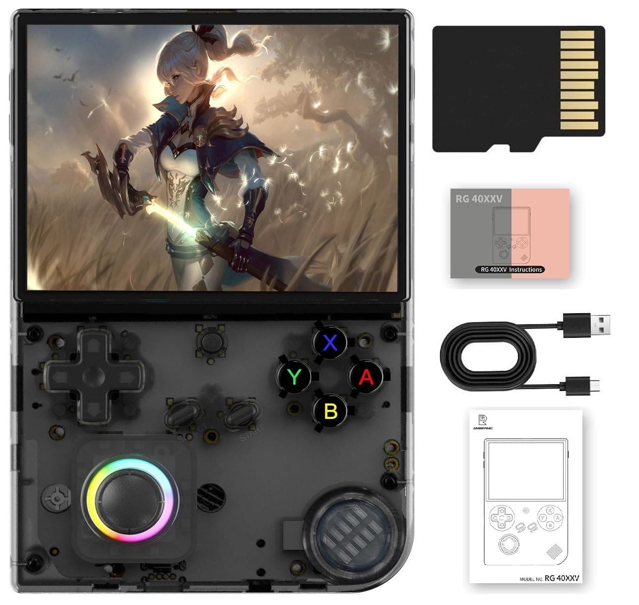 RG40XXV Retro Handheld Game Console , 4.0 Inch IPS Screen Linux System Built-in 64G TF Card 5528 Games Support HDMI TV Output 5G WiFi Bluetooth 4.2(Transparent Black)