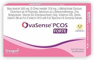 Trexgen® OvaSense-PCOS Forte Synergistic Myo-inositol 550mg & D-Chiro Inositol 13.8mg, Cholecalciferol, B-complex,Zinc, Chromium, Selenium & Micronutrients (30 Tablets) (1)