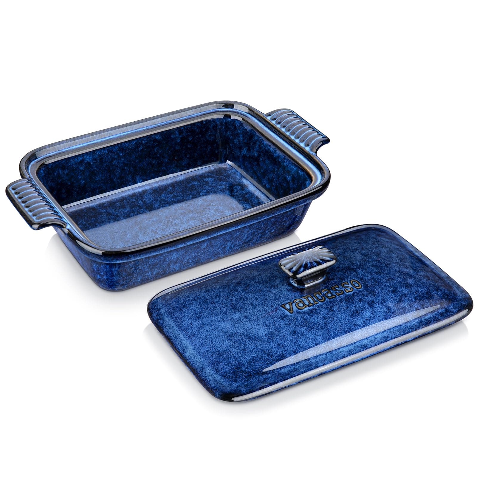 Starry Casserole Dish with Lid, 1.9 Quart Deep Lasagna Pan Ceramic Bakeware Covered Casserole Dish