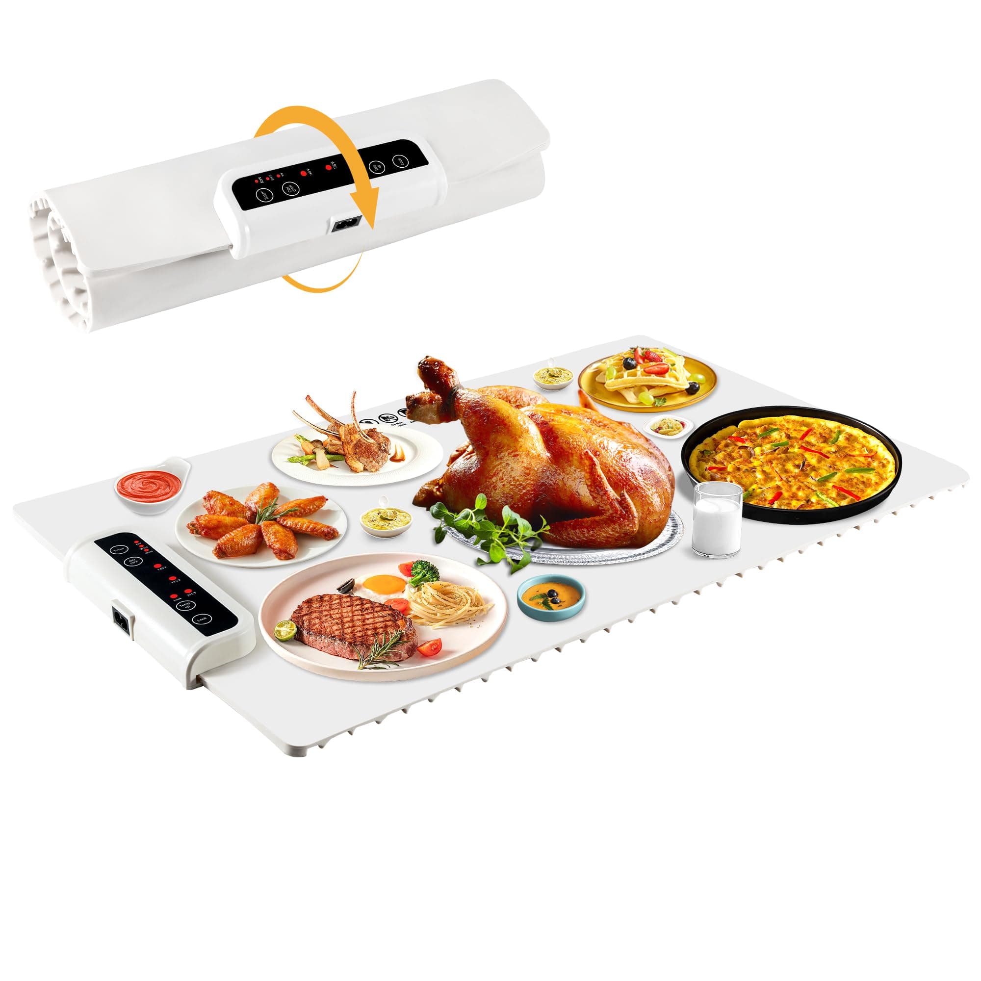 Food Warming Mat- Foldable Warming Mat for Food with Adjustable Temperature Control Time Moders Locking Function Electric Warming Tray for Parties,Home,Travel,Buffet White