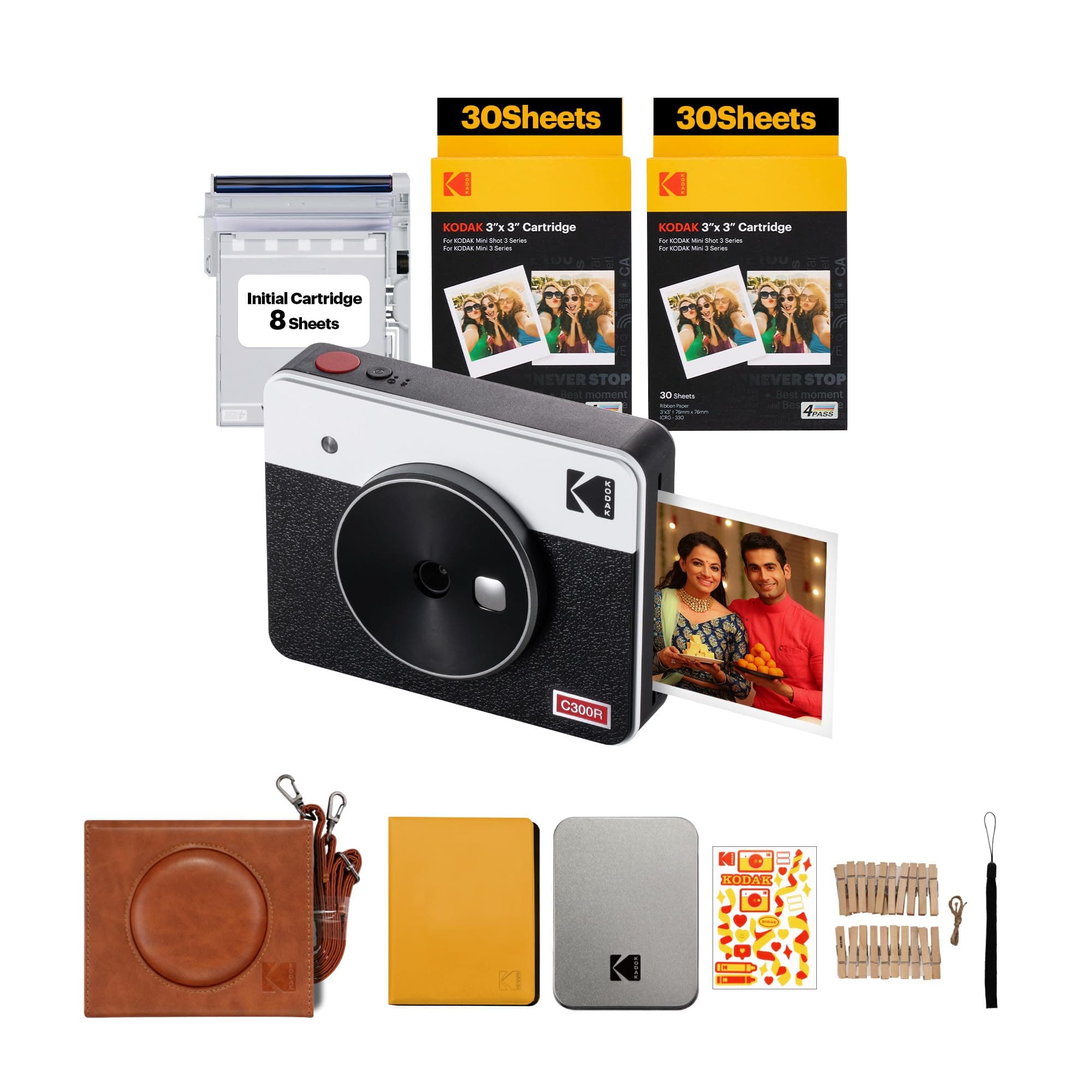 Mini Shot 3 Retro 4PASS 2-in-1 Instant Camera and Photo Printer (3x3 inches) + 68 Sheets Gift Bundle, White