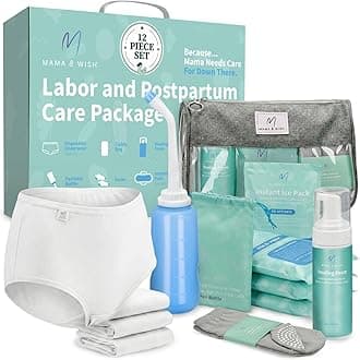 Mama & Wish Postpartum Recovery Kit - Includes Peri Bottle, Comfy Garments & Essentials for Women After Birth