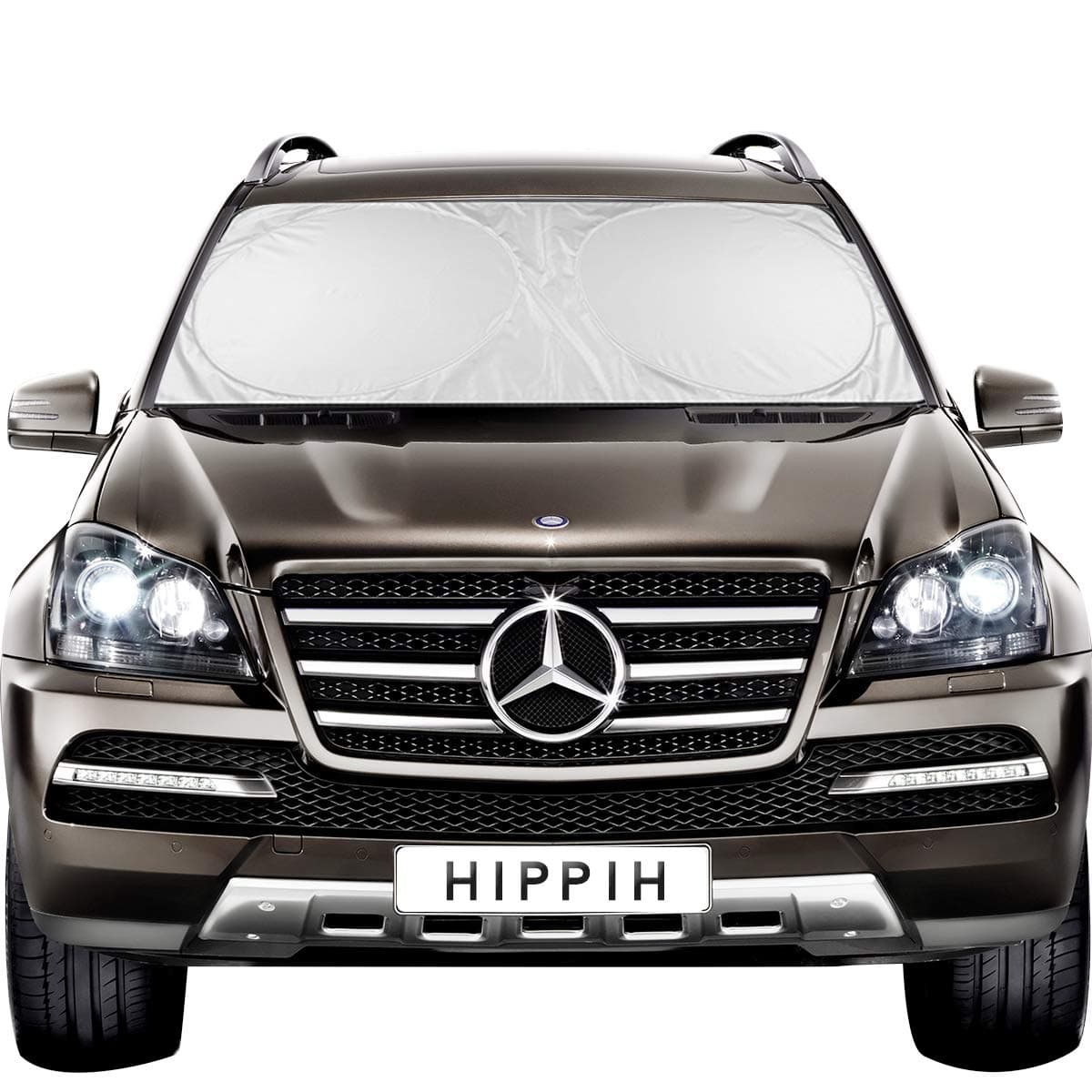 hippih Decor Car Windshield Sun Shade with 2 Ears - Auto Universal Car Sunshade to Keep Your Vehicle Cool, Blocks UV Rays Sun Visor Protector, Fits Windshields of Various Size (Large 63 x31 inches)