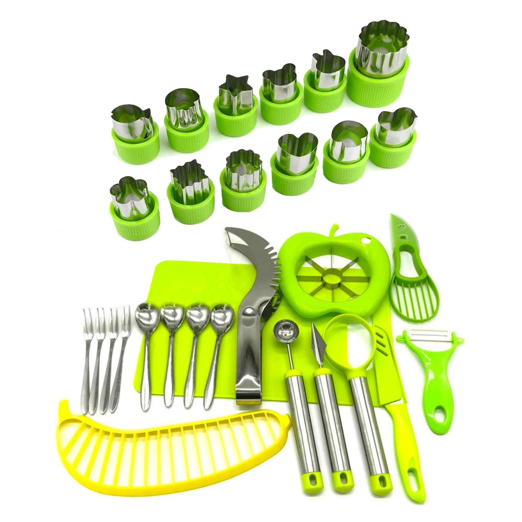 30 PCS Fruit slicer set Fruit Shape Cutters, mini Cookie Cutters, Apple Slicer, Avocado Cutter, Banana Slicer, Watermelon Cutter, melon baller, Carving Knife, vegetable cutters Carespot