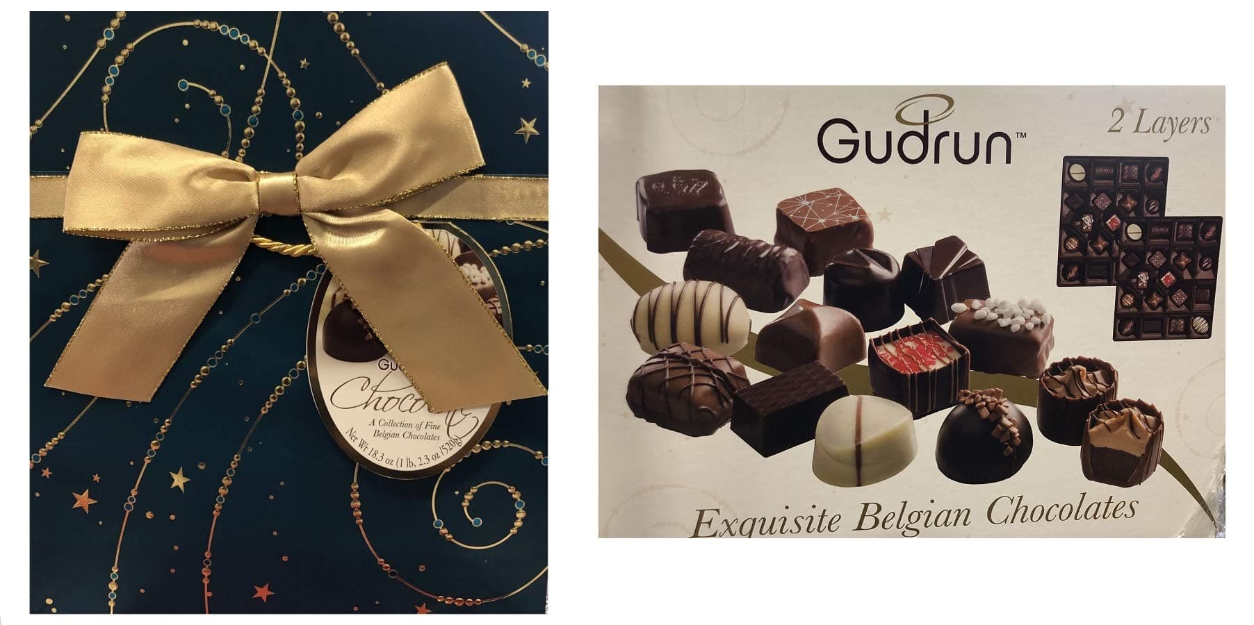 Gudrun Belgian Chocolate Box Bag Assorted Chocolates (18.34 Oz) (1.14 Lbs) (New Green Box/Gift Bag)