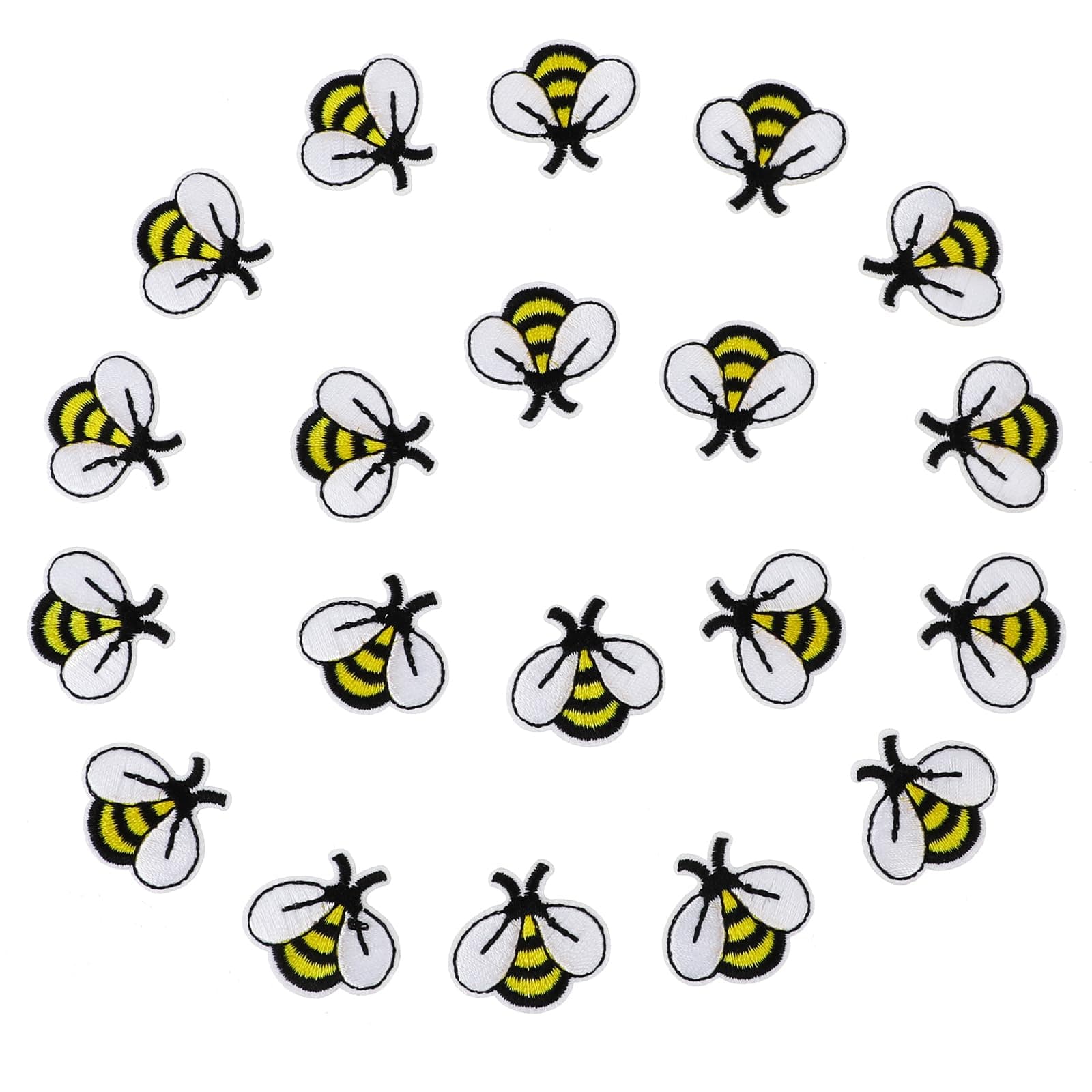 20 PCS Bee Embroidered Patches Cute Fabric Tiny Iron On Embroidered Applique Decoration Bee Buttons Sewing Patches for Shirts, Jackets, Jeans, Hats, Backpacks, Clothes DIY