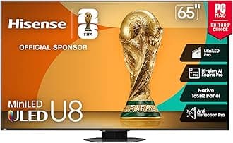 65" Class U8 Mini-LED ULED 4K UHD Google Smart TV (65U8QG, 2025 Model) - QLED, Native 165Hz, VRR 288, Up to LD5600, 5000 Nits, HDR10+, Dolby Vision IQ · Atmos, IMAX Enhanced, 4.1.2 Ch Audio