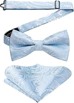 HISDERN Men's Solid Color Pre-tied Bow Tie Adjustable Tuxedo Two Layer Bow Tie and Pocket Square Set with Gift Box