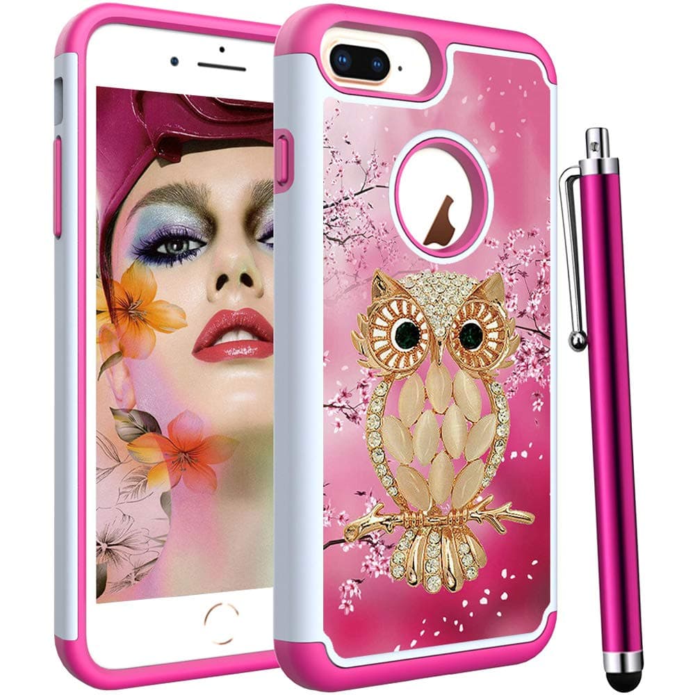 Voanice for iPhone 8 Plus Case,iPhone 7 Plus Case,Shockproof Hybrid Heavy Duty Hard Plastic& Rubber Silicone Dual Layer Rugged Protective for iPhone 6 Plus/iPhone 6s Plus/7 Plus /8 Plus -Cute Pink Owl