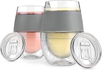 Host Freeze Cooling Cup, Double Wall Insulated Freezer Chilling Tumbler with Gel, Glasses for Red and White Wine, 8.5 oz (250ml), Set of 2, Grey with Lid