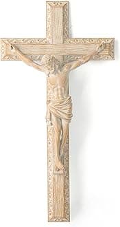 BC Catholic Crucifix Wall Cross, Jesus Christ Home Decor，Religious Devout Gift, Wood Carve Looking, 12" H Hand Painted by Buildclassic