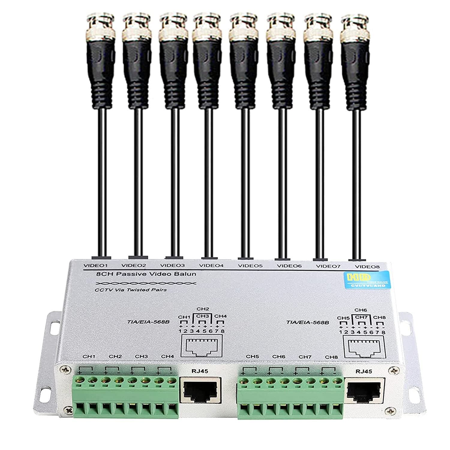 8 Channels CCTV Security Camera HD 720P/1080P Passive Video Balun Transceiver, RJ45 BNC UTP Cable Video Transmission for CCTV Surveillance Camera DVR(Aluminium Alloy Shell)
