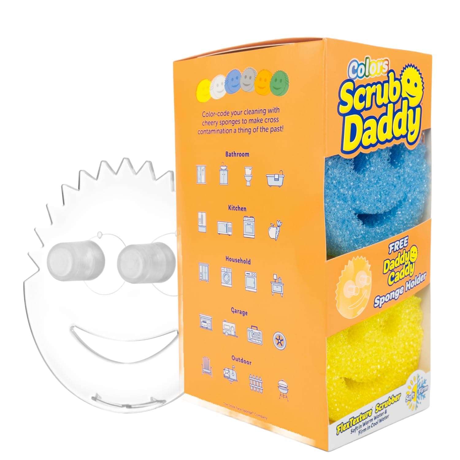 Scrub Daddy 6 Kitchen Sponges & 1 Daddy Caddy Dish Sponge Holder - BPA Free & Made with Polymer Foam - Stain & Odor Resistant, Scratch-Free Multipurpose Scrubbers
