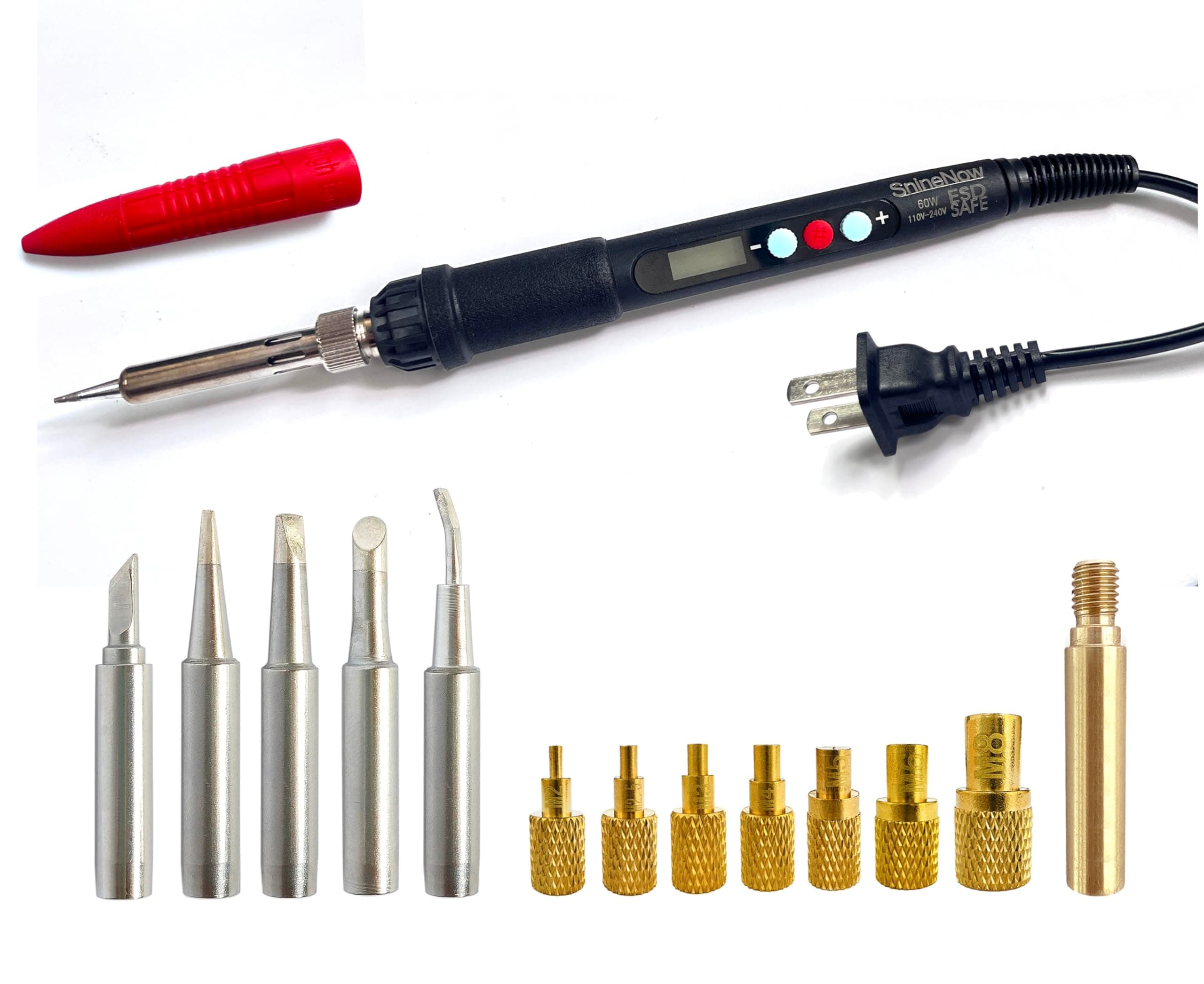 60W Digital Soldering Iron Heat Set Insert Tool with Extra Soldering Tips and Heat Set Insert Tips