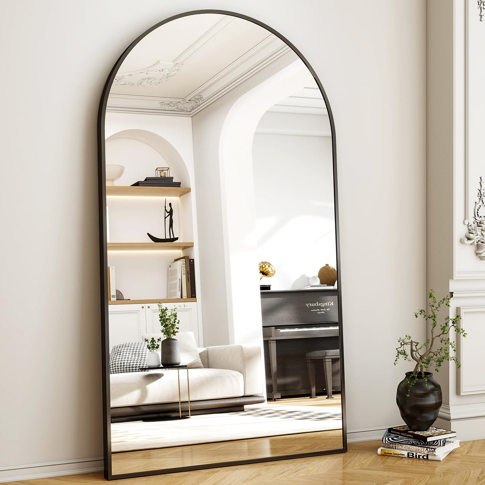 - Easly 46"x76" Extra Large Arched Full Length Mirror - Leaning Mirror Arch Wall-Mounted Mirrors - Aluminum Alloy Frame Modern Simple Home Decor - for Living Room Bedroom Cloakroom