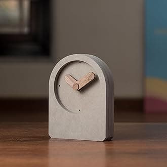 COMMA Haze | Desk & Shelf Analog Clock | Size (13cm X 10cm) (5.11inch X 3.93) | Wooden Finish Table Clock | Battery Operated | Composite Material - Grey