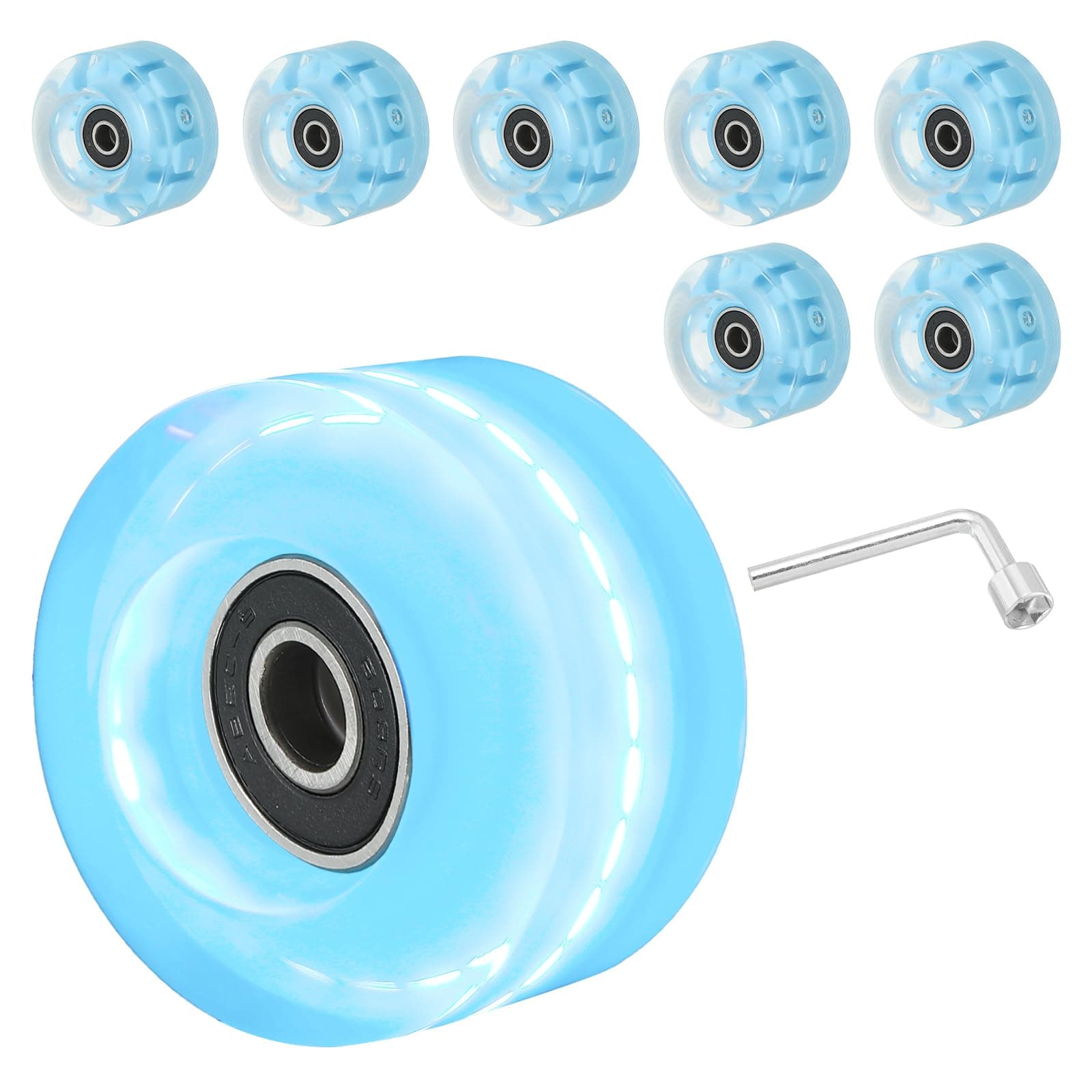 PATIKIL Roller Skate Wheels Set,8 Pack 58mm 82A Light Up Skateboard Cruiser Wheels Set with Bearings Trucks Tool Kit for Outdoor Double Row Skating, Blue